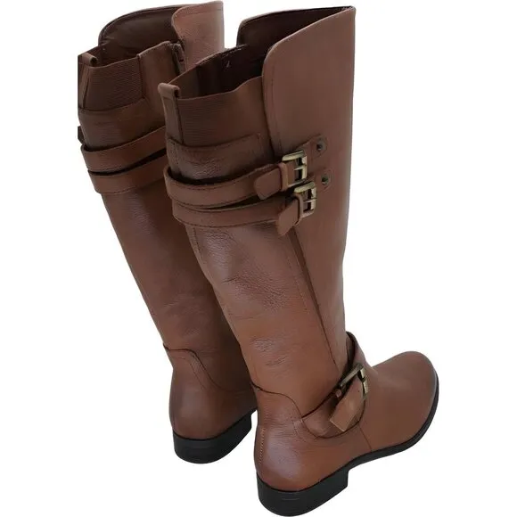 Naturalizer Womens Jessie Knee High Buckle Detail Riding Boots Brown Leather 6.5