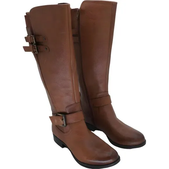 Naturalizer Womens Jessie Knee High Buckle Detail Riding Boots Brown Leather 6.5