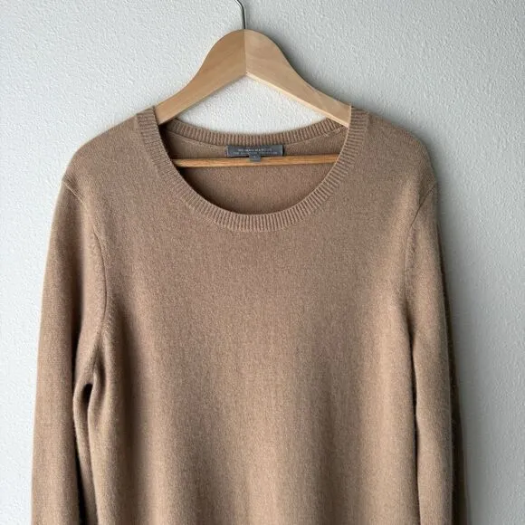Neiman Marcus Womens 100% Cashmere Brown Long Sleeve Crew Neck Sweater Dress L