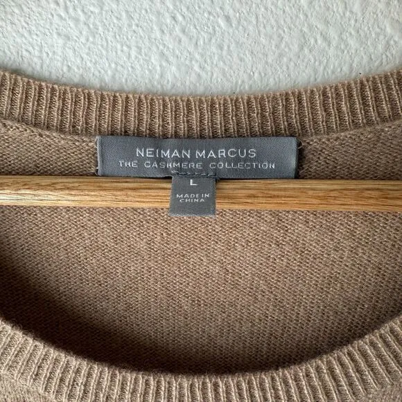 Neiman Marcus Womens 100% Cashmere Brown Long Sleeve Crew Neck Sweater Dress L