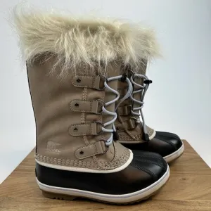 New $115 Big Kids Sorel Joan of Arctic Fur Waterproof Taupe Boot Boots Size 3 Y