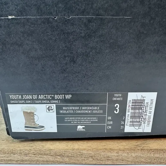 New $115 Big Kids Sorel Joan of Arctic Fur Waterproof Taupe Boot Boots Size 3 Y