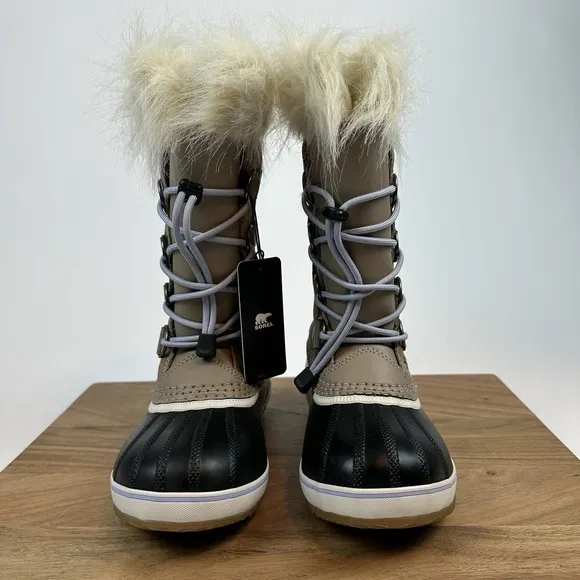 New $115 Big Kids Sorel Joan of Arctic Fur Waterproof Taupe Boot Boots Size 3 Y