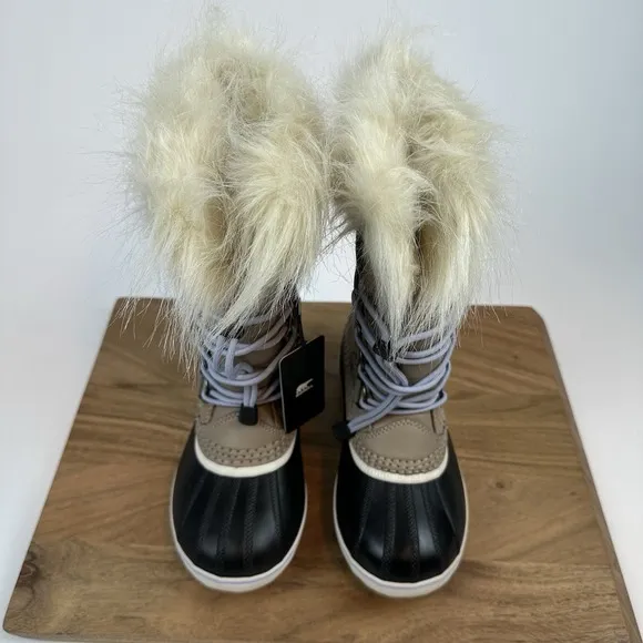 New $115 Big Kids Sorel Joan of Arctic Fur Waterproof Taupe Boot Boots Size 3 Y