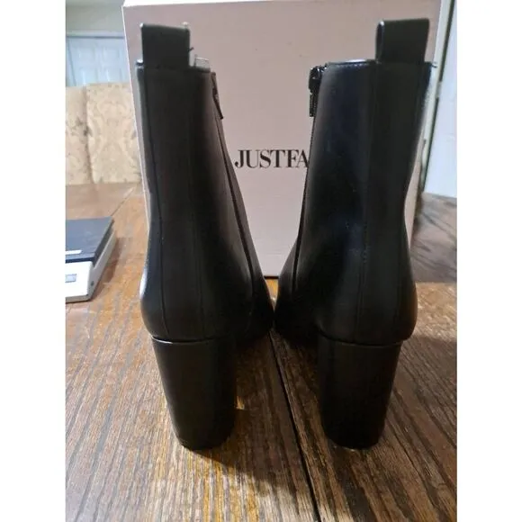 New 8.5E Wide JustFab Black Olyvia Booties Ankle Boots Chunky Block Heel