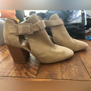 NEW Aquatalia Cut-Out Buckle Camel Suede Boots - Size 10.5