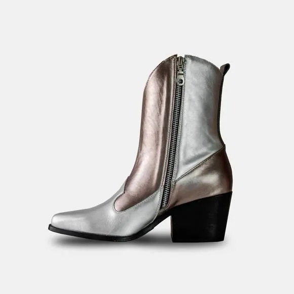 NEW BALA DI GALA women's metallic premium leather stella boots in silver