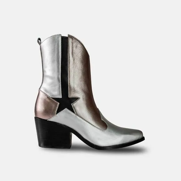 NEW BALA DI GALA women's metallic premium leather stella boots in silver