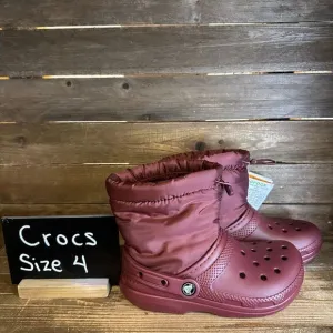 New Big Kids Crocs Classic Neo Puff Maroon Lined Winter Snow Ankle Boots Size‎ 2