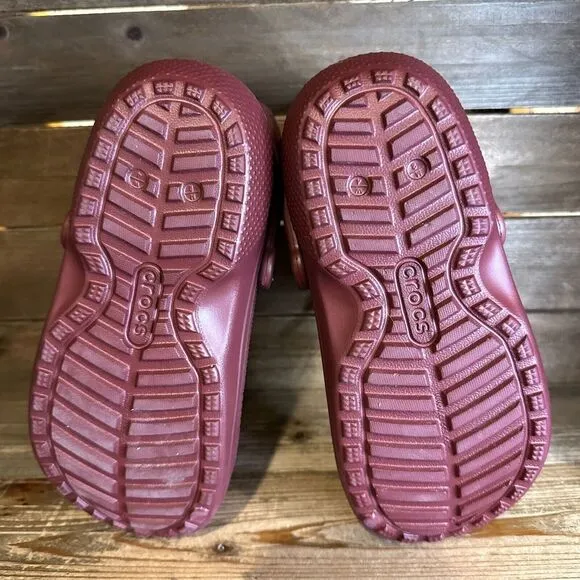 New Big Kids Crocs Classic Neo Puff Maroon Lined Winter Snow Ankle Boots Size‎ 2