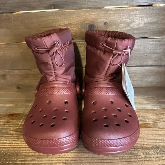 New Big Kids Crocs Classic Neo Puff Maroon Lined Winter Snow Ankle Boots Size‎ 2