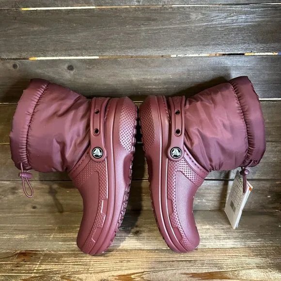New Big Kids Crocs Classic Neo Puff Maroon Lined Winter Snow Ankle Boots Size‎ 2