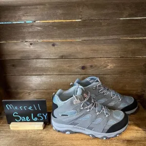 New Big Kids Merrell Moab 3 Mid Gray Waterproof Ankle Hiking‎ Boots Size 6.5 Y