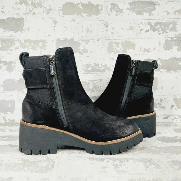 NEW Blondo Dahlia Black Nubuck Waterproof Motorcycle Booties F907