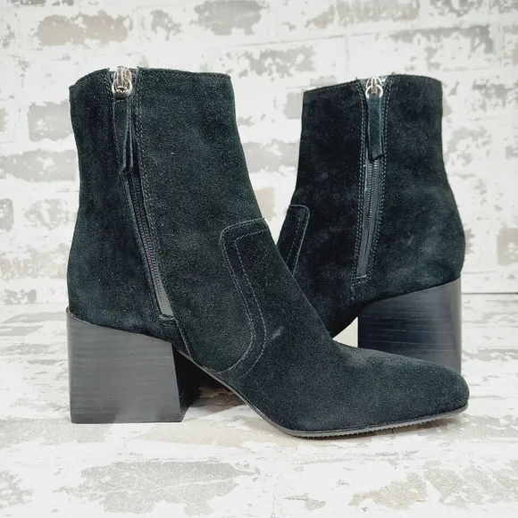 New Blondo Salome Black Suede Waterproof Block Heel Ankle Boots H277