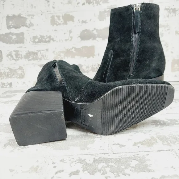New Blondo Salome Black Suede Waterproof Block Heel Ankle Boots H277