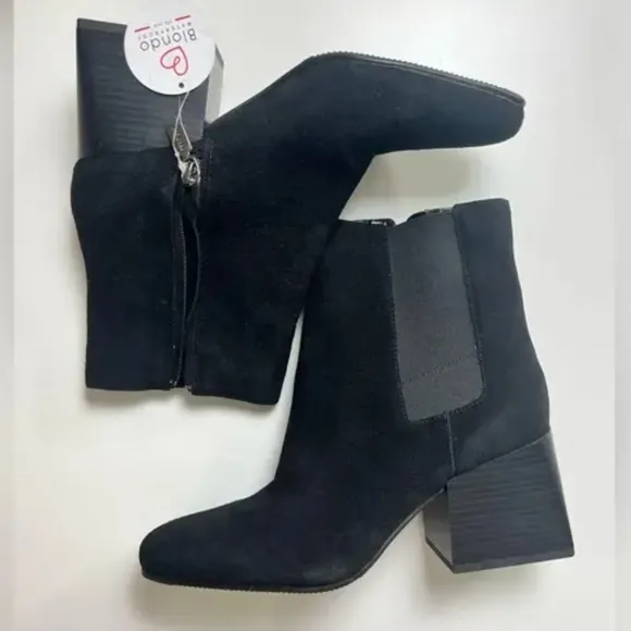 NEW Blondo Waterproof Scarlette Black Suede Heeled Ankle Boots Block high heel 6