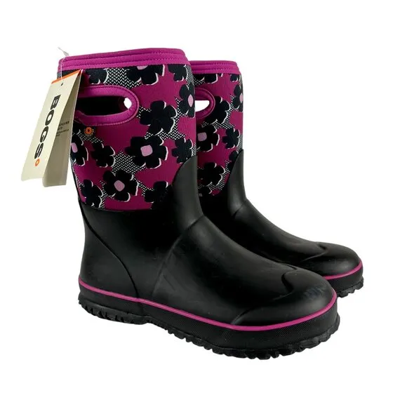 New BOGS Classic Petal Floral Waterproof Insulated Rain Boots Size 4 Youth Kids