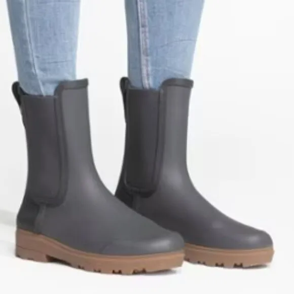 NEW Bogs Footwear Holly Tall Chelsea Rain Boots - Waterproof Dark Grey Women 252