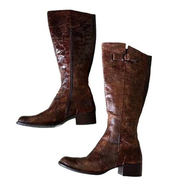 NEW Born Crown Roxie Brown Distressed Crackle Tall Riding Boots - 9