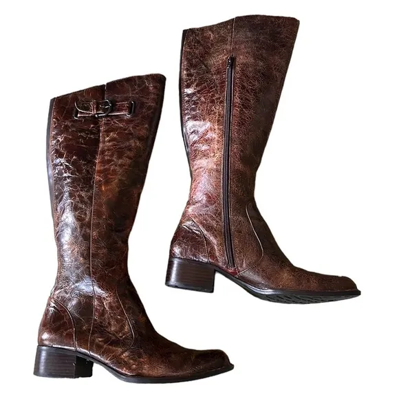 NEW Born Crown Roxie Brown Distressed Crackle Tall Riding Boots - 9