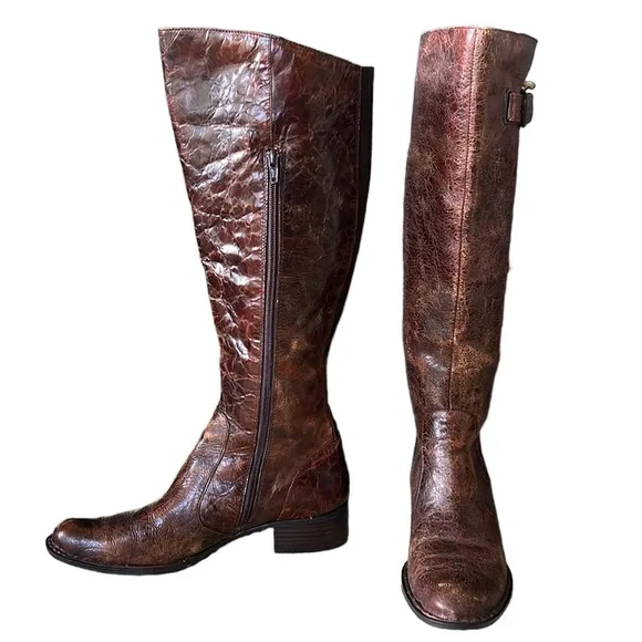 NEW Born Crown Roxie Brown Distressed Crackle Tall Riding Boots - 9