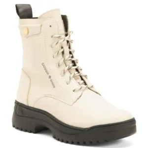 NEW CANADA SNOW Made In Portugal Leather Trekking Boots off white women 663tn
