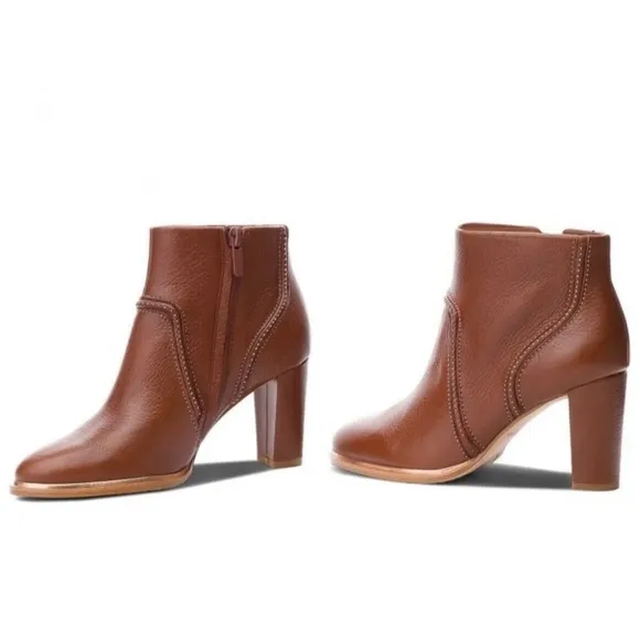 NEW Clarks Ellis Betty Tan Leather Heel Boots, Women’s Size UK 8D US 10.5M