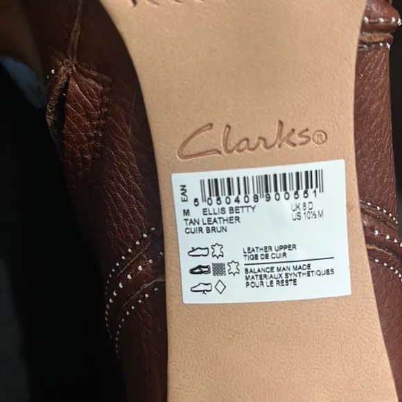 NEW Clarks Ellis Betty Tan Leather Heel Boots, Women’s Size UK 8D US 10.5M