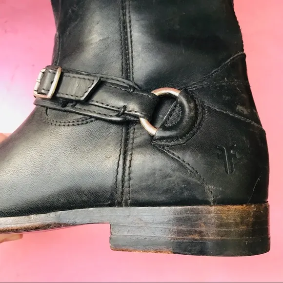 New dark gray Frye pull on leather riding boots