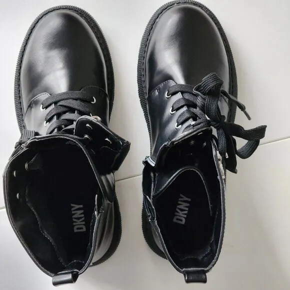 NEW! DKNY GIRLS BLACK BOOT LEATHER