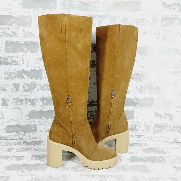 NEW Dolce Vita Corry H2O Dark Brown Side Zip Closure Knee High Suede Boots H987