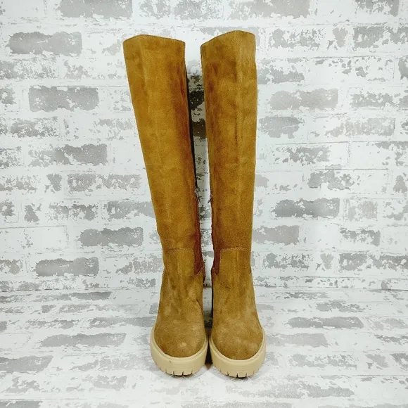 NEW Dolce Vita Corry H2O Dark Brown Side Zip Closure Knee High Suede Boots H987