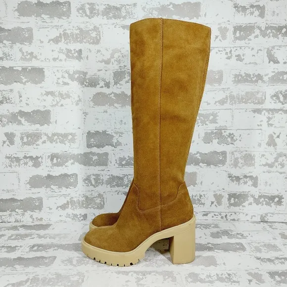 NEW Dolce Vita Corry H2O Dark Brown Side Zip Closure Knee High Suede Boots H987