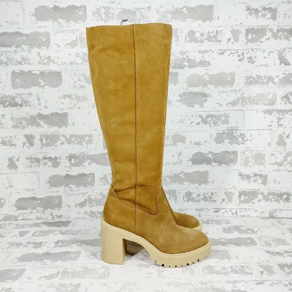 NEW Dolce Vita Corry H2O Dark Brown Side Zip Closure Knee High Suede Boots H987