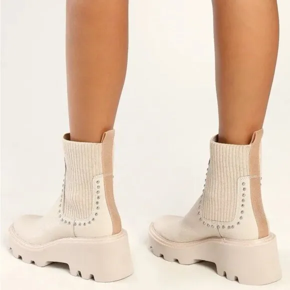 NEW Dolce Vita Hoven Stud H2O Waterproof Chelsea Boots, Ivory Leather Size 9.5
