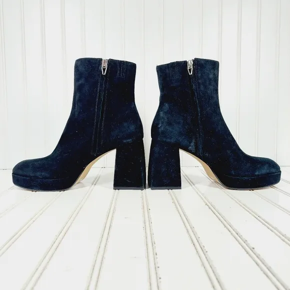 New Dolce Vita Ulyses Block Heel Black Suede Zip Up Boots K392