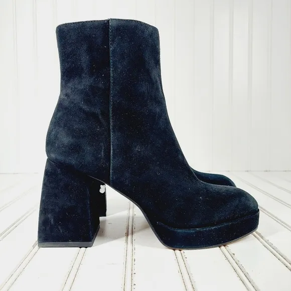 New Dolce Vita Ulyses Block Heel Black Suede Zip Up Boots K392