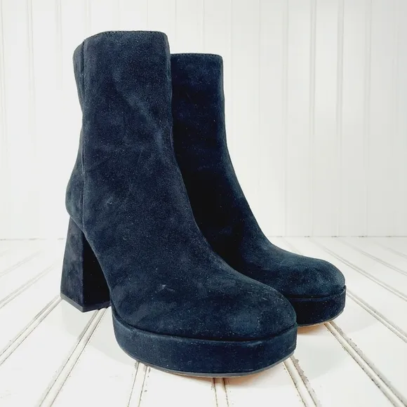 New Dolce Vita Ulyses Block Heel Black Suede Zip Up Boots K392