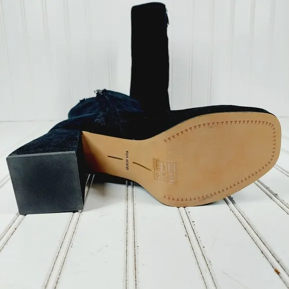 New Dolce Vita Ulyses Block Heel Black Suede Zip Up Boots K392