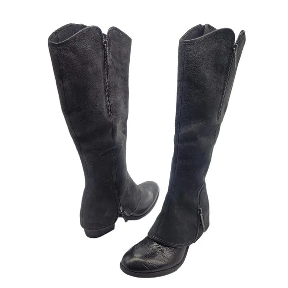 New Donald J Pliner womens sz 6 Devi 7 black Suede Knee High Boots heel riding