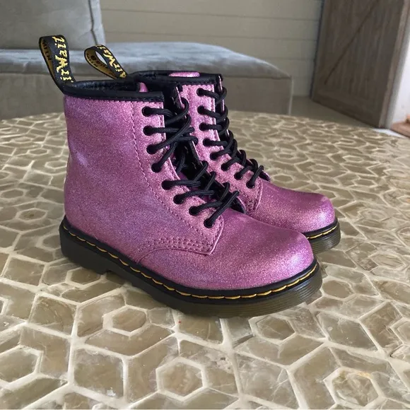 NEW!  Dr. Martens Girls' 1460 Coated Glitter Boots -Little Kid (10)