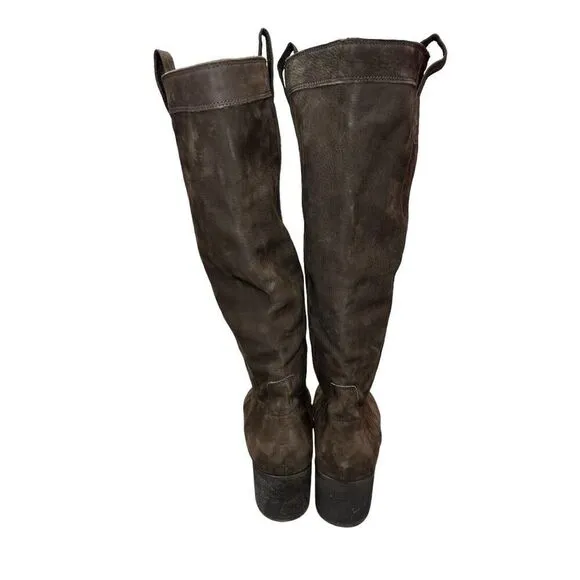 NEW Eileen Fisher Suede Tall Boots 8.5 Dark Brown High Shaft Western Vibe