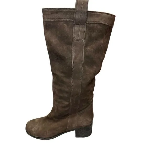 NEW Eileen Fisher Suede Tall Boots 8.5 Dark Brown High Shaft Western Vibe