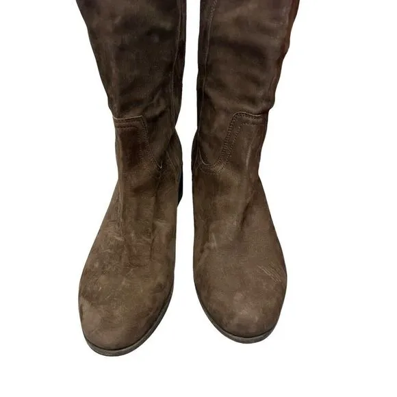 NEW Eileen Fisher Suede Tall Boots 8.5 Dark Brown High Shaft Western Vibe