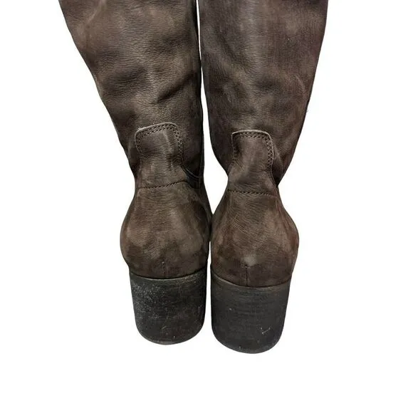 NEW Eileen Fisher Suede Tall Boots 8.5 Dark Brown High Shaft Western Vibe