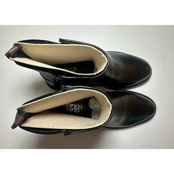 *NEW* Franco Sarto Bealy Black Leather Ankle Booties Women's SIZE 6