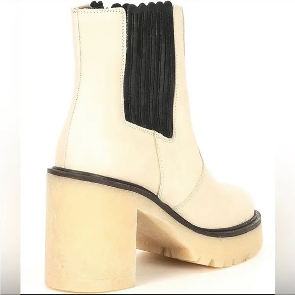 NEW FREE‎ PEOPLE James Chelsea Boots White Leather Chunky Block Heel