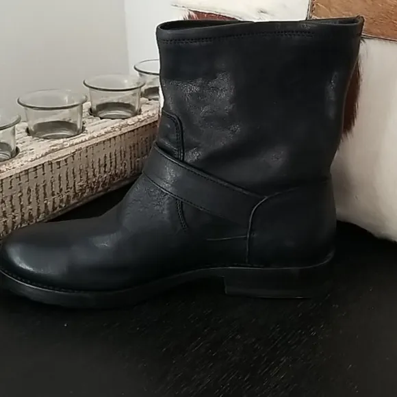 NEW! Frye Black Leather Buckle Boots