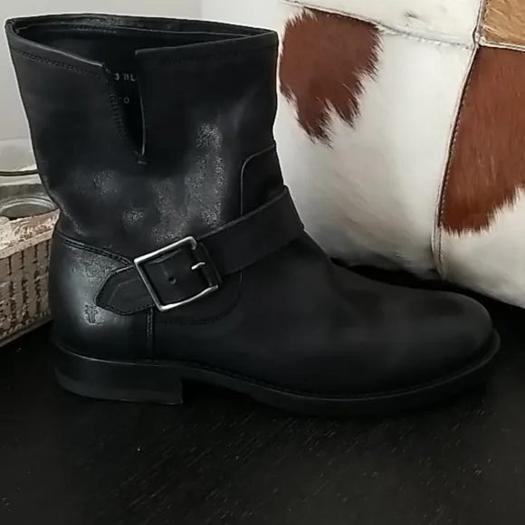 NEW! Frye Black Leather Buckle Boots